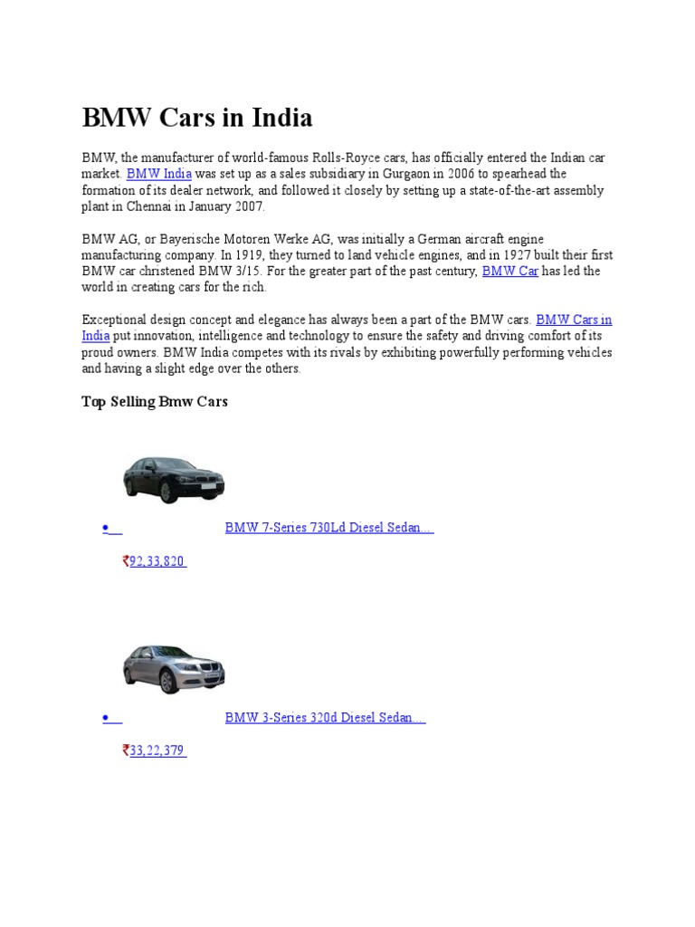 BMW Cars in India PDF Bmw Luxury Vehicles