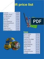 PGL Shop Price List