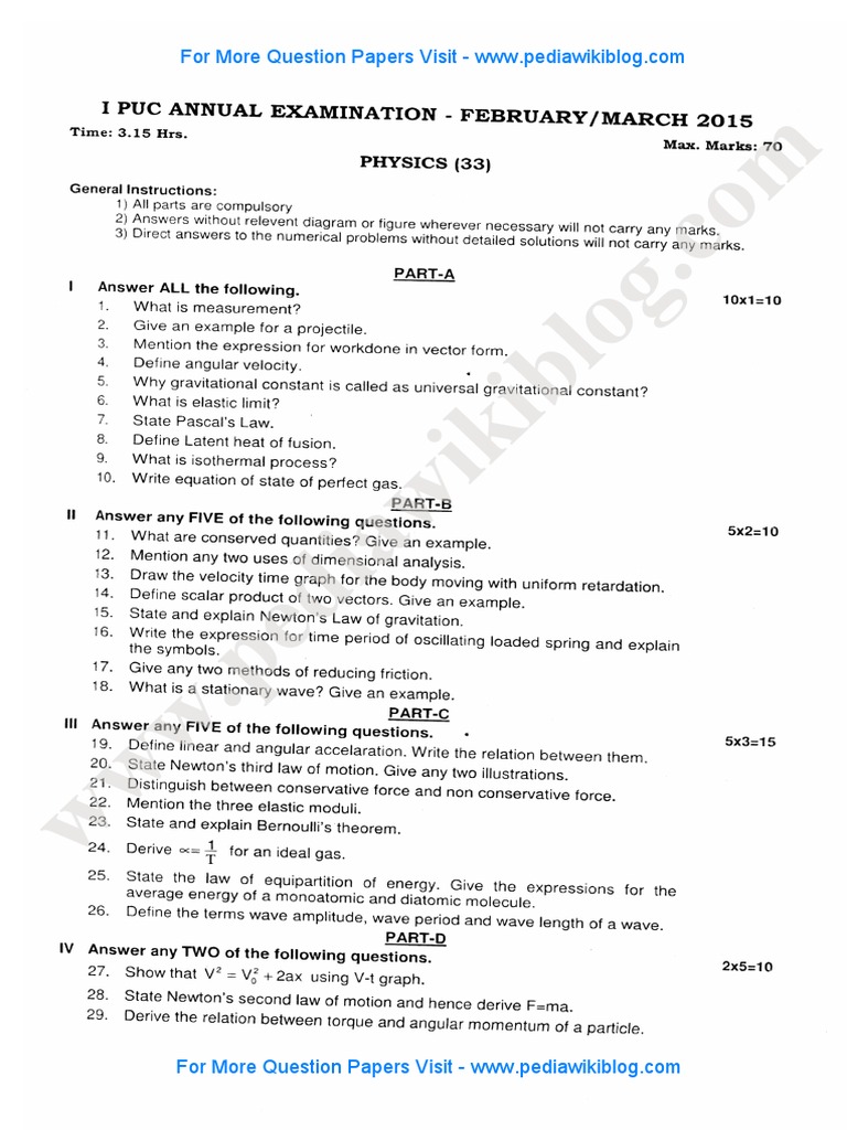 1st PU Physics March 2015 PDF | PDF | Rotation Around A Fixed Axis ...