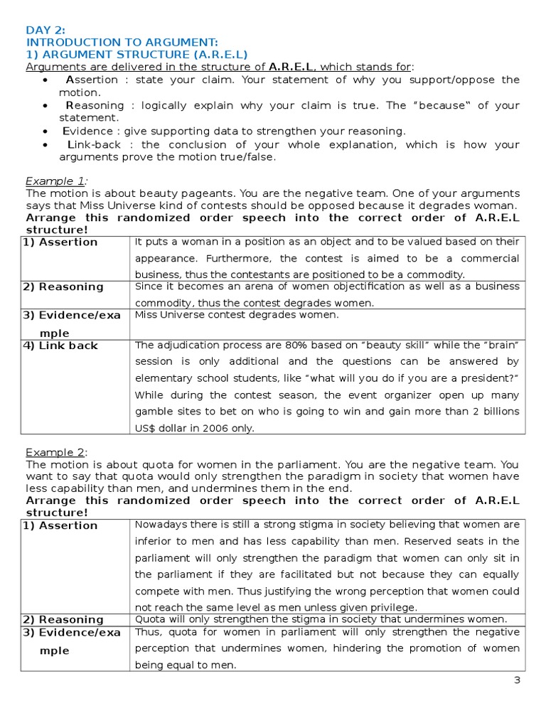 Debate Teaching Material-Day 2-Arel & Type of Argument | PDF | Argument ...