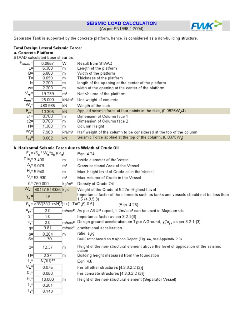 Seismic Load Calculation - New Separator Tank | PDF | Mechanical ...