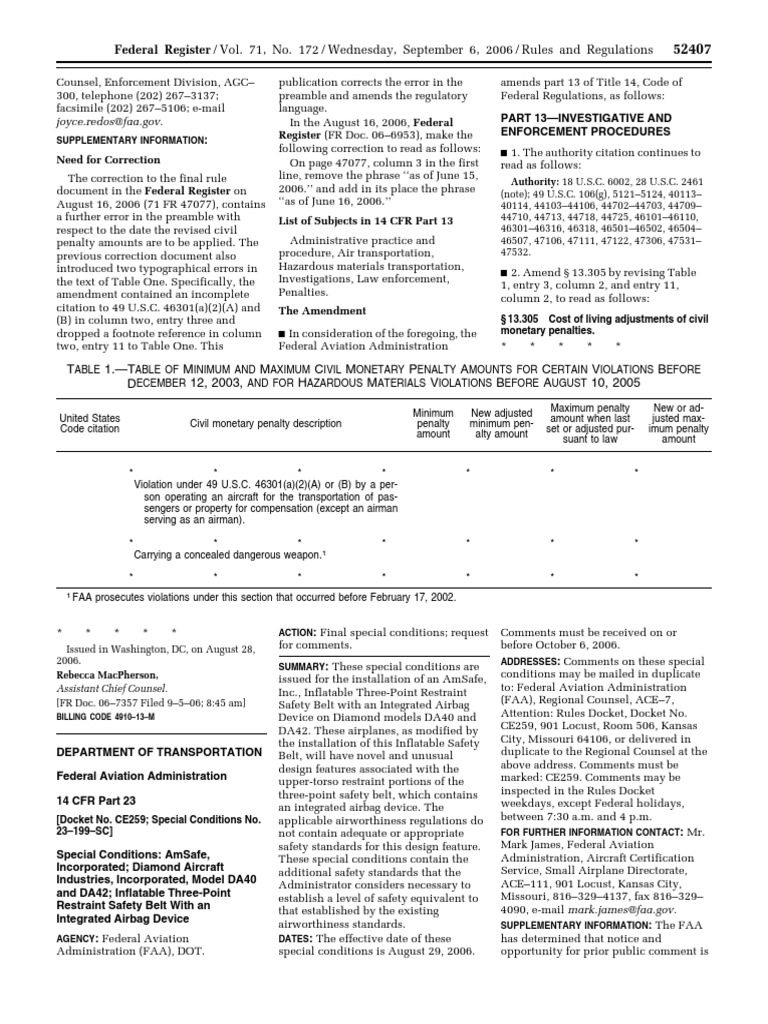 Rule: Airworthiness Directives: AmSafe, Inc. Inflatable Safety Belt ...
