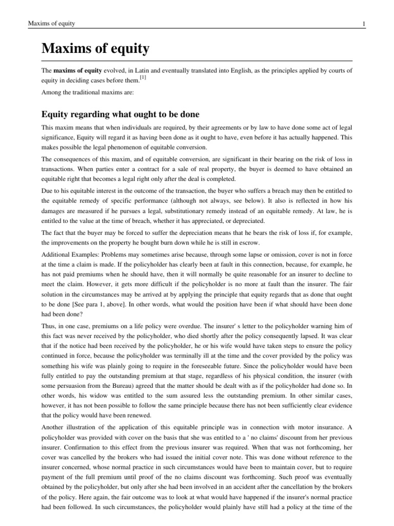 Maxims of Equity | PDF | Mortgage Law | Equity (Law)