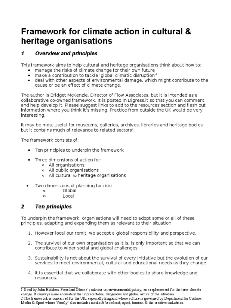 Framework For Climate Action in Culture & Heritage | PDF