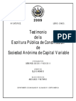 Testimonio de Escritura de Constitución de Sociedad Anónima de Capital Variable