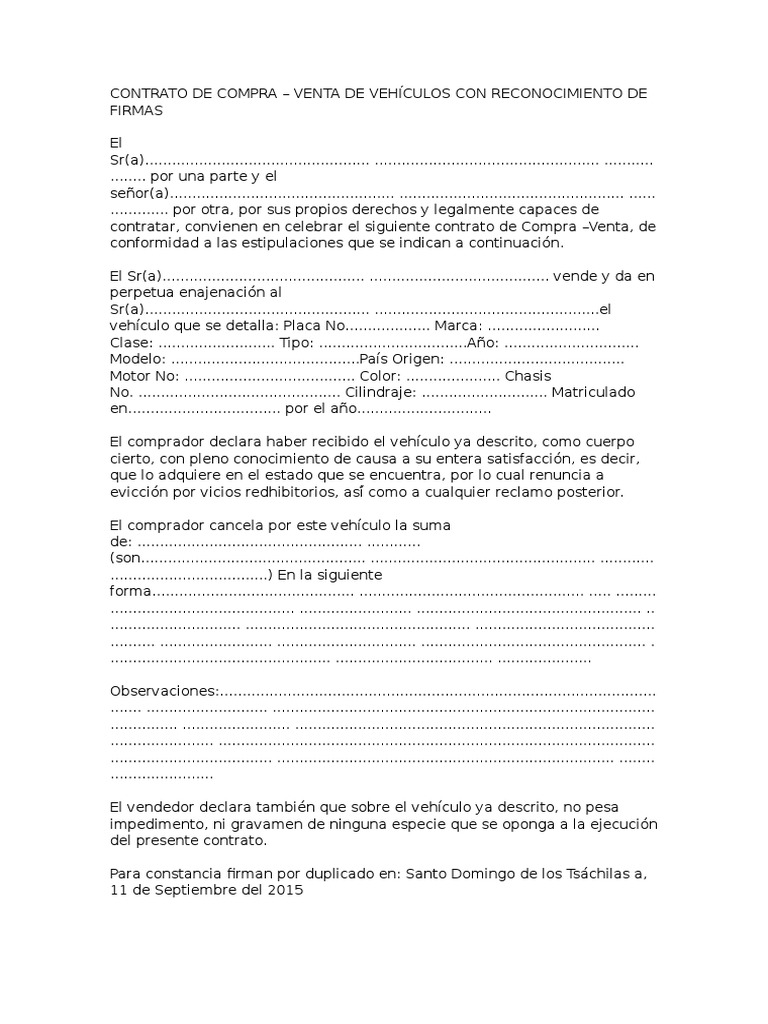 Modelo de Contrato de Compraventa de Vehículos Usados