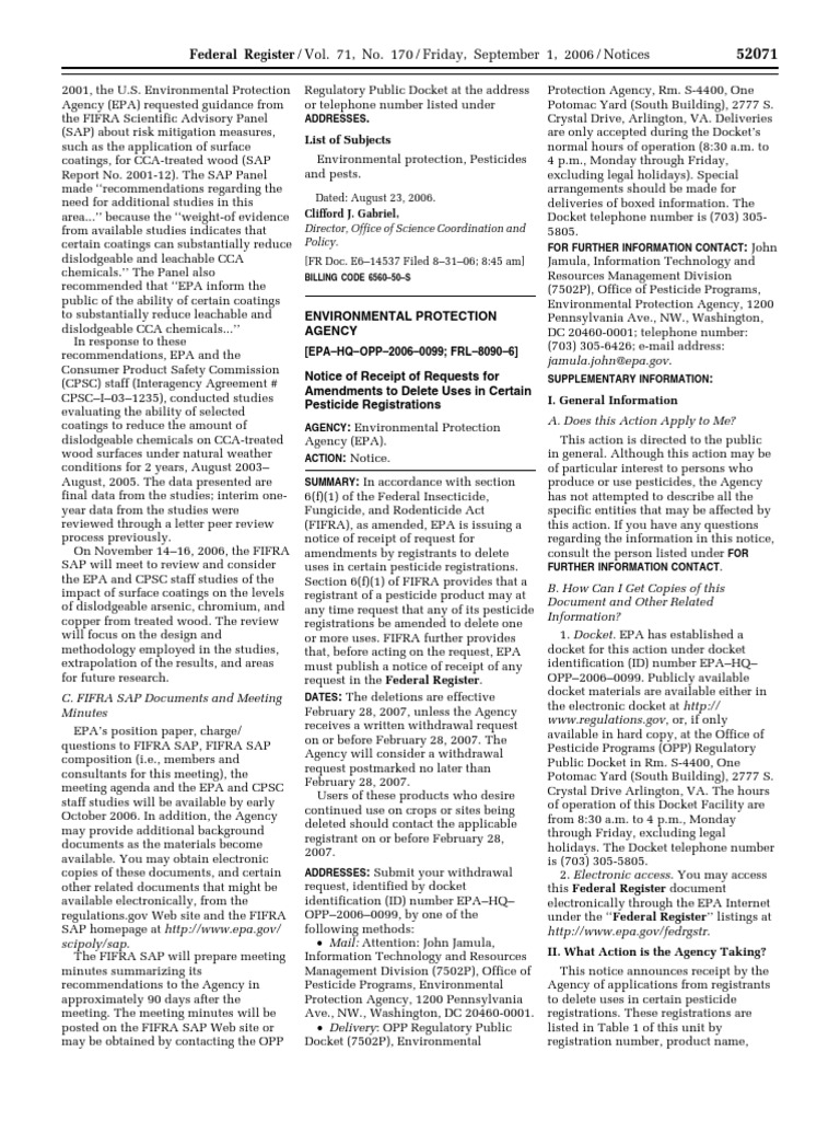 EPA Notice on Pesticide Use Deletions | PDF | Pesticide | United States ...