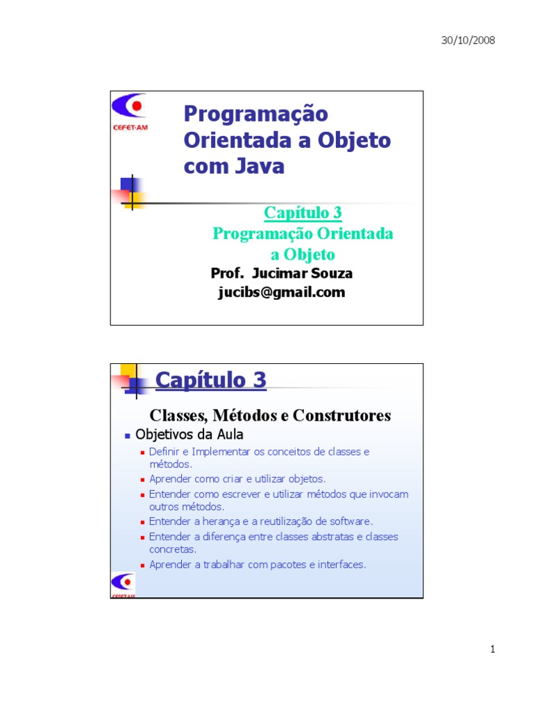 Programação Orientada A Objeto Com Java | PDF | Classe (programação de ...