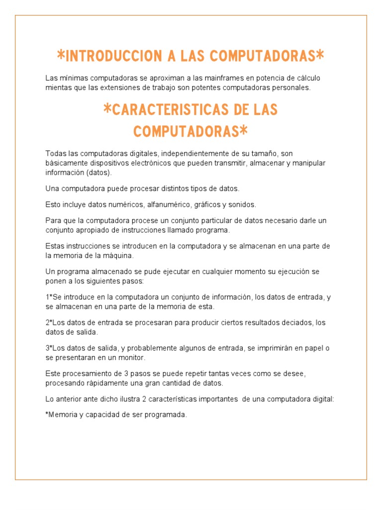 Introduccion A Las Computadoras | PDF | Almacenamiento de datos de la ...