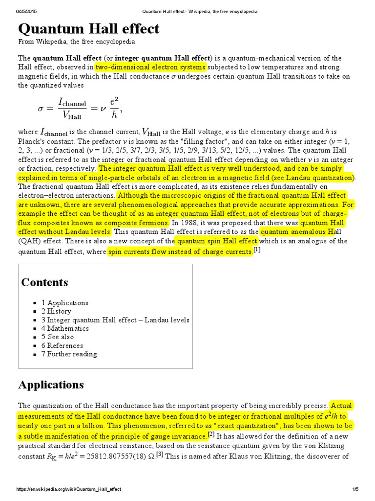 Quantum Hall Effect Wikipedia the Free Encyclopedia Theoretical