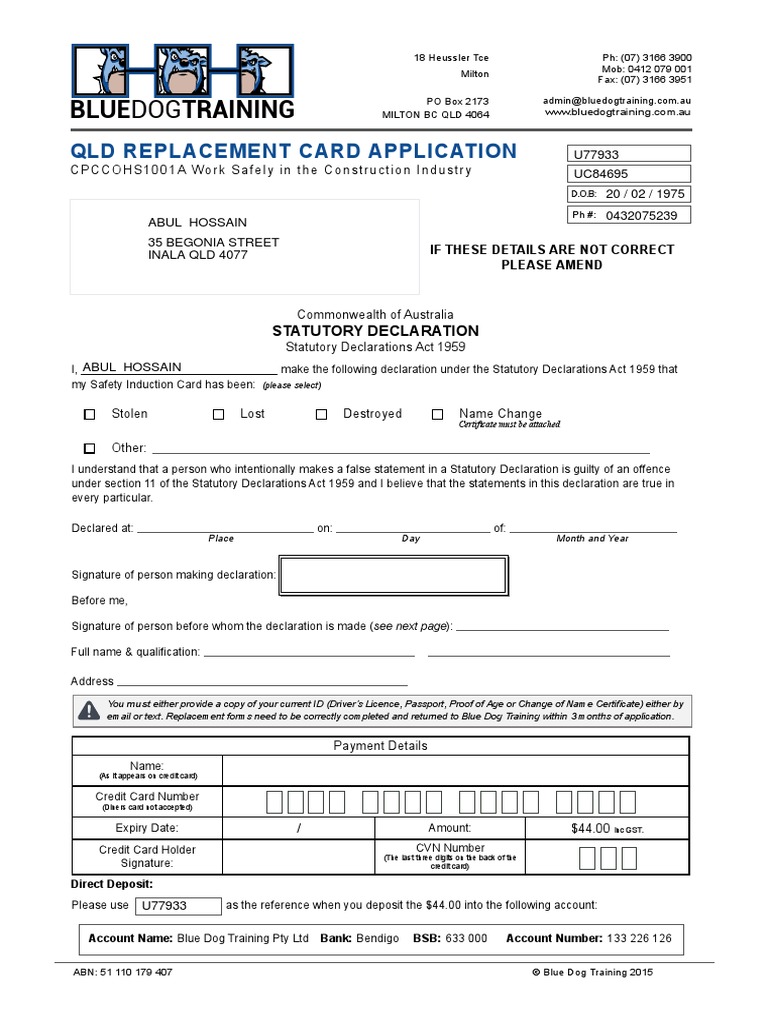 Bluedogtraining: QLD Replacement Card Application | PDF | Justice Of ...