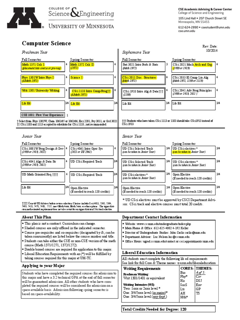 CSE Computer Science 4Year Plan Science And Technology Software