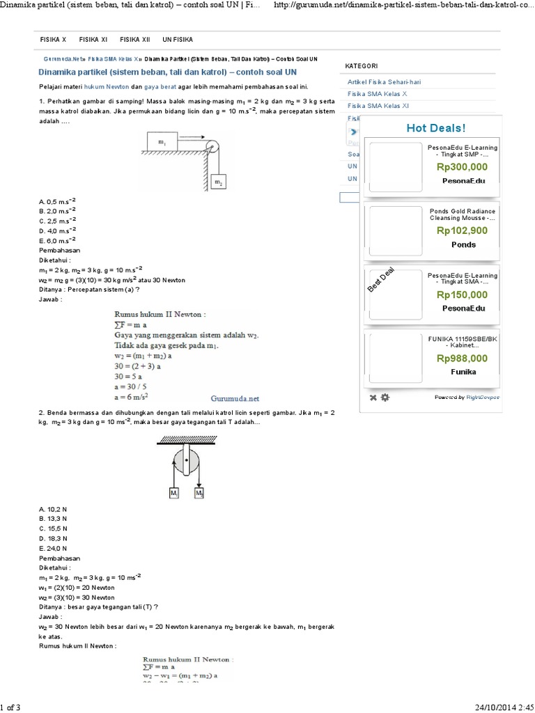 Dinamika Partikel Sistem Beban Tali Dan Katrol - Contoh Soal Un - Fisika Sma Kelas X Pdf