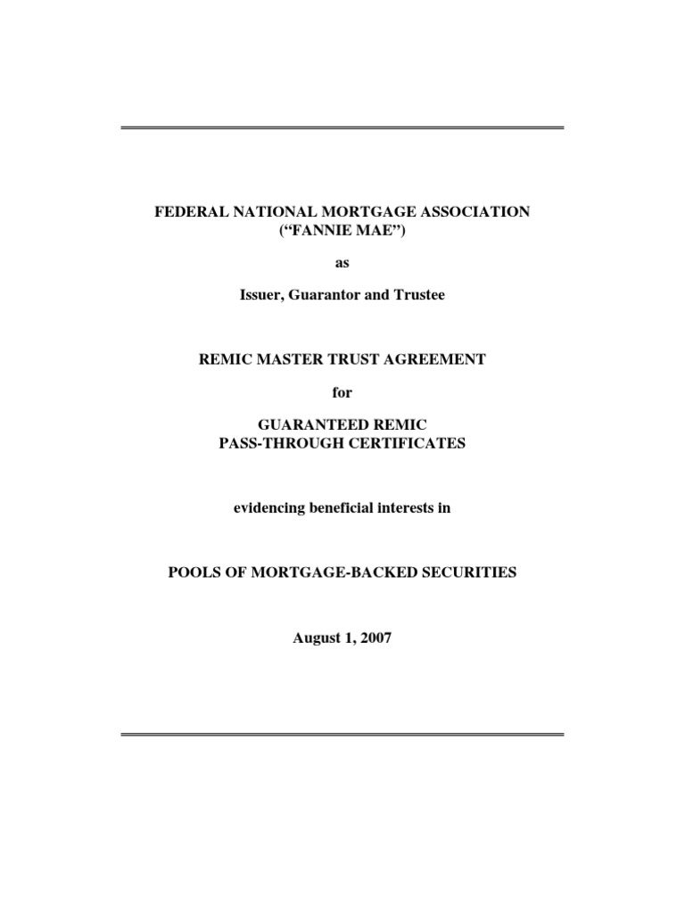 FNMA REMIC Master Trust Agreement - 080107 | PDF | Mortgage Backed ...