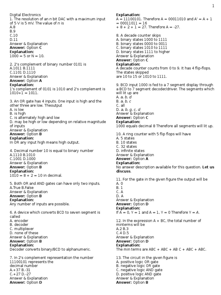 Digital Electronics Quiz | PDF | Analog To Digital Converter ...