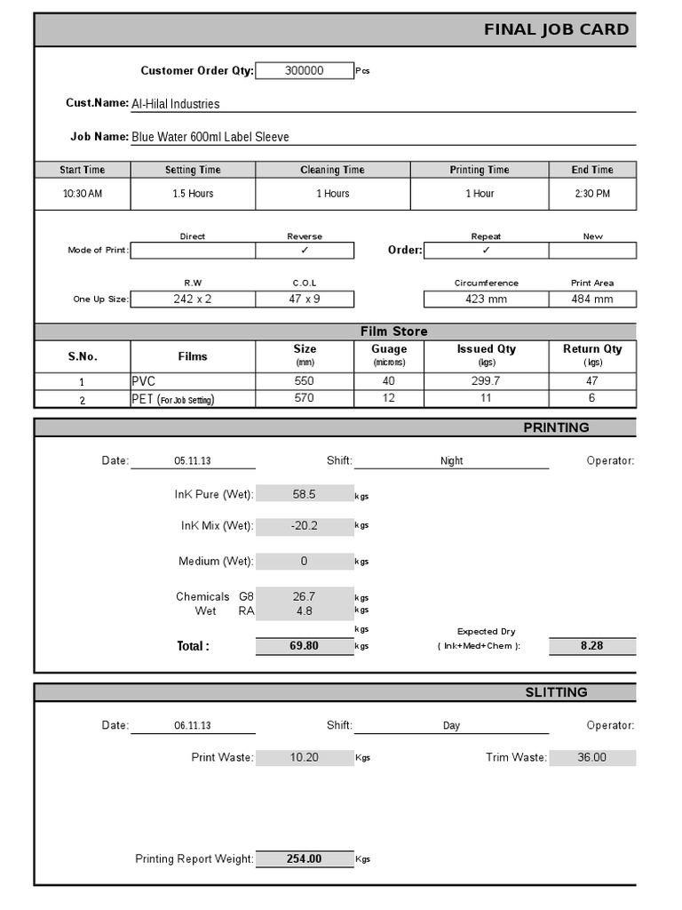 Final Job Card Format  Lamination  Adhesive For Job Card Template Mechanic
