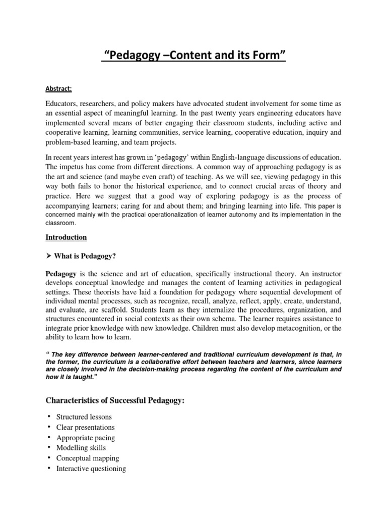 Pedagogy - Content and Its Form | PDF | Learning | Teachers