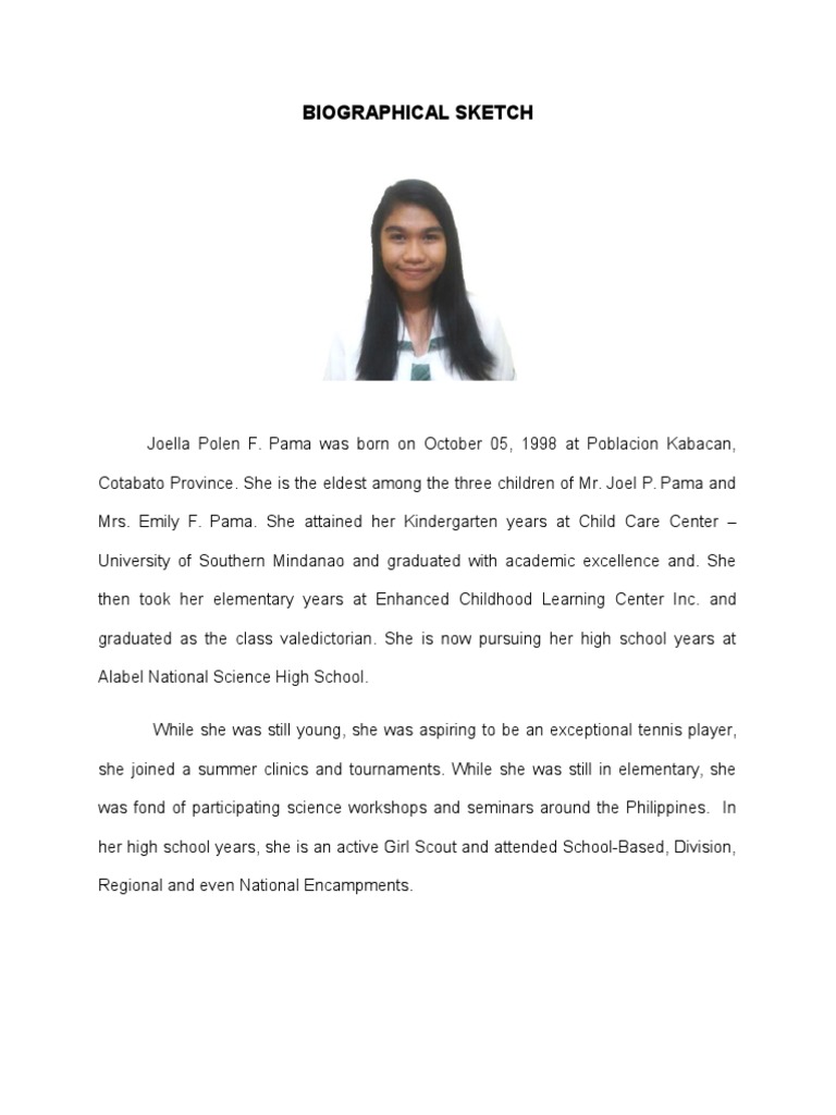 Biographical Sketch Example For Students Pdf