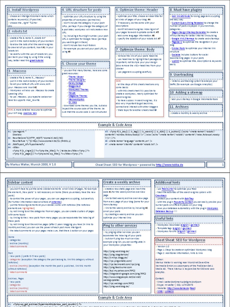 Cheat Sheet SEO For Wordpress | PDF | Computers