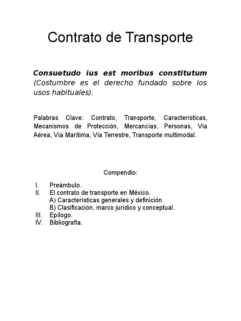 Contrato de Transporte. PDF Guía de carga Transporte