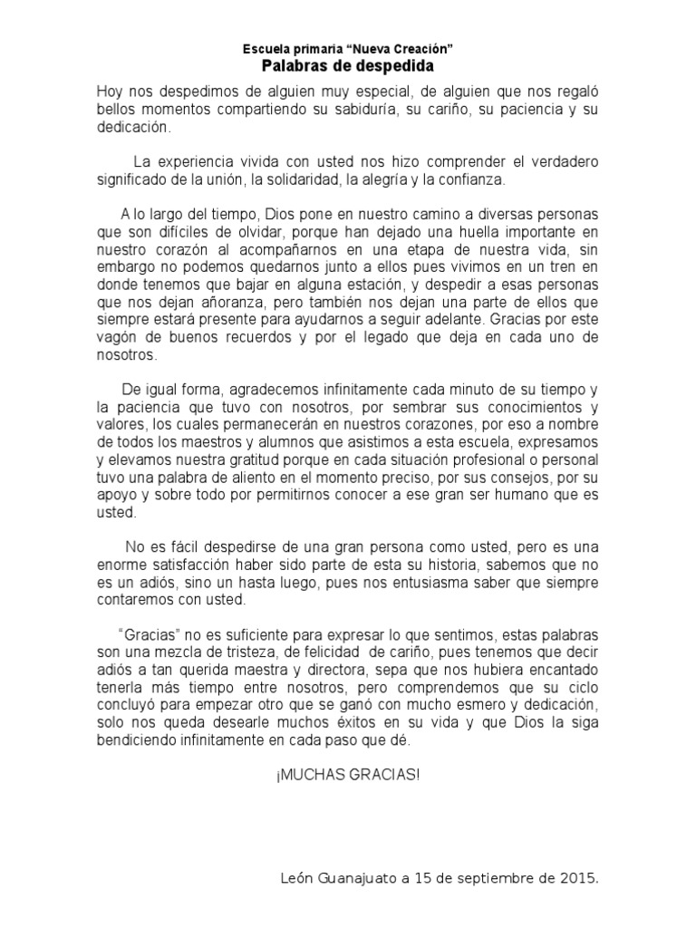 Palabras de Despedida Maestra jubilada