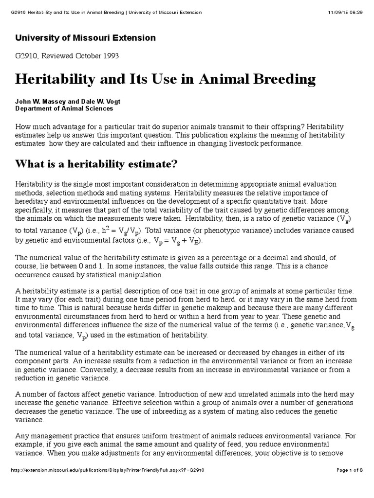G2910 Heritability and Its Use in Animal Breeding University of