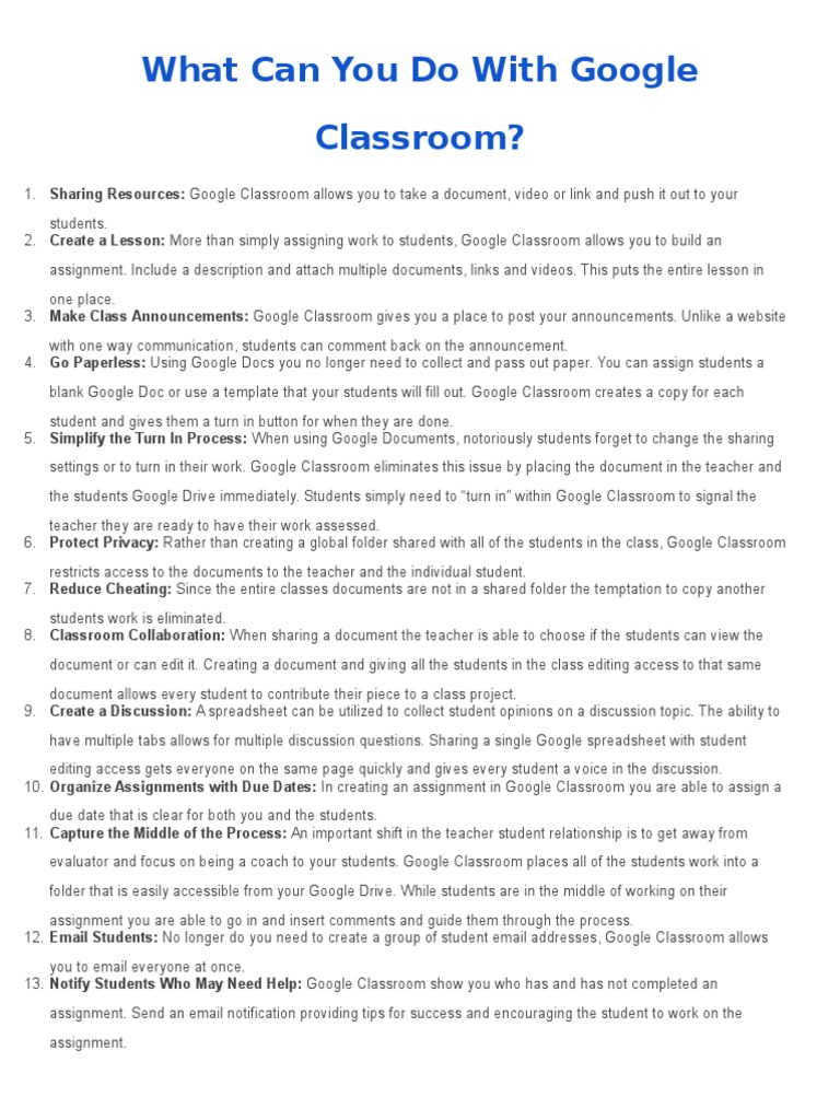 Google Classroom Features and Benefits | PDF | Websites | Software