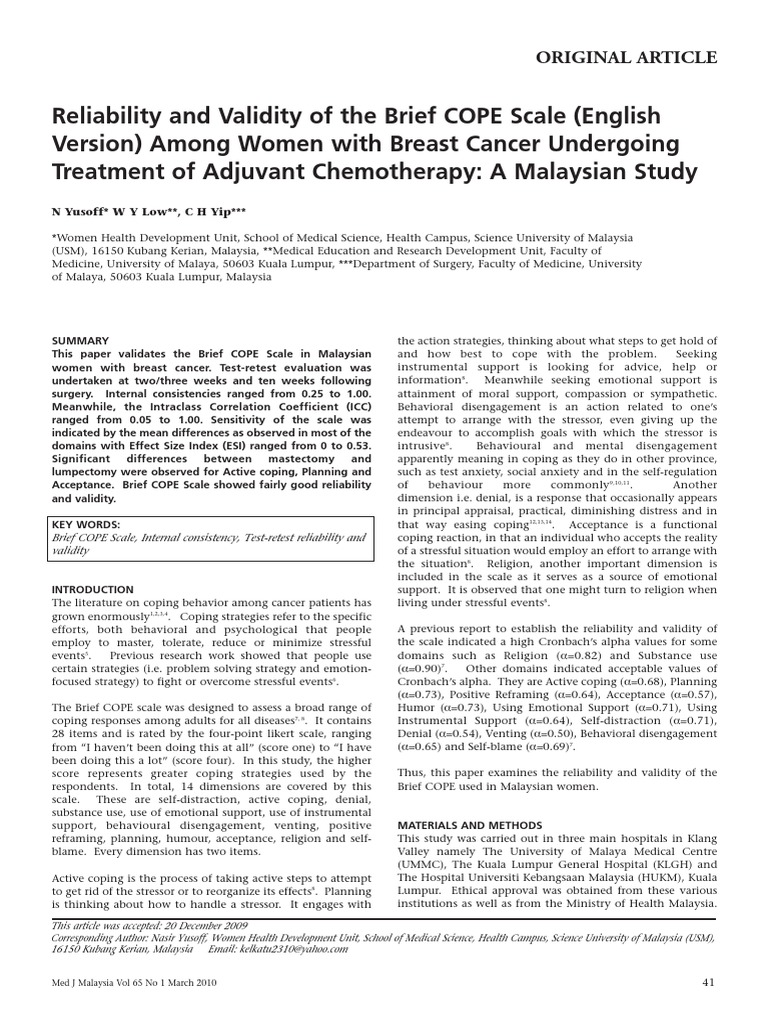 Brief COPE Scale | PDF | Coping (Psychology) | Mastectomy