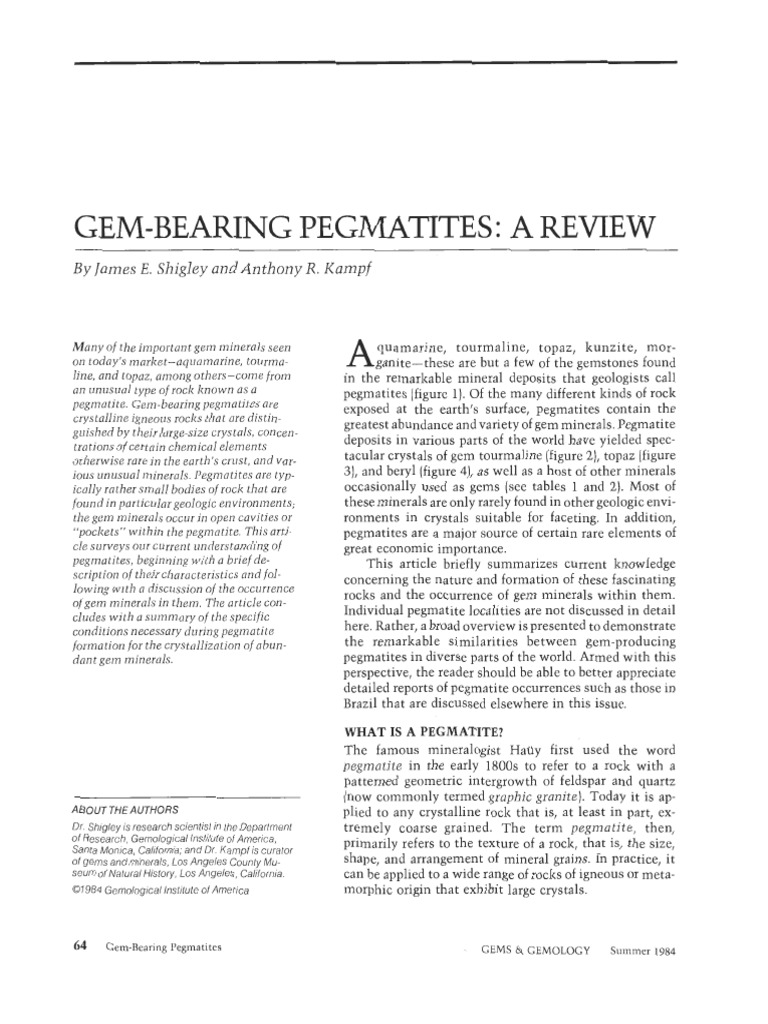 Gem Bearing Pegmatites A Review PDF PDF Minerals Rock (Geology)