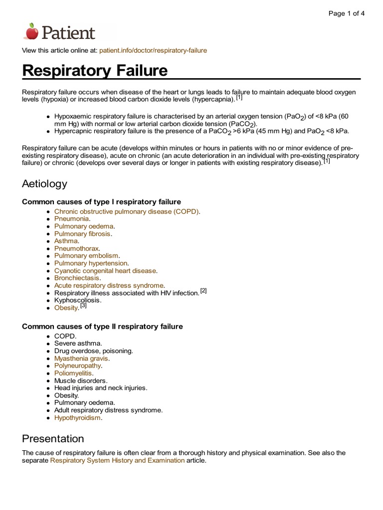 Respiratory Failure PDF Respiratory Diseases Hypoxia (Medical)