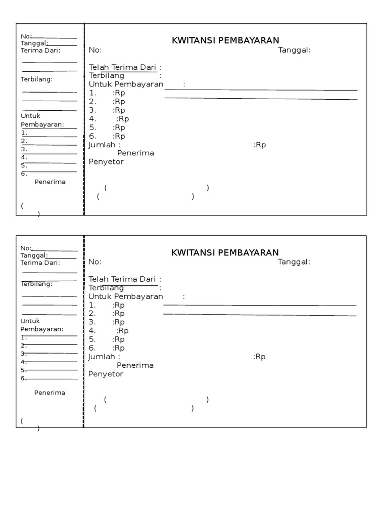 Contoh Format Kosong Kwitansi Pembayaran Pendaftaran Sekolah