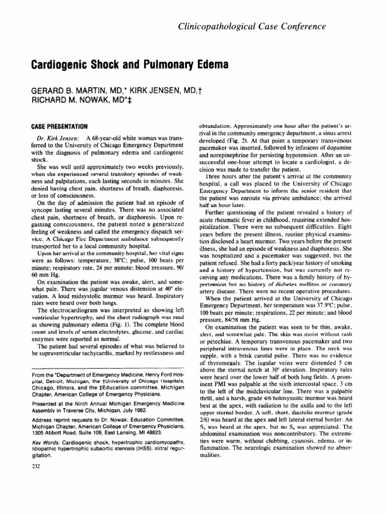 Pulmonary Edema and Shock Case Study | PDF | Heart Valve | Cardiac ...