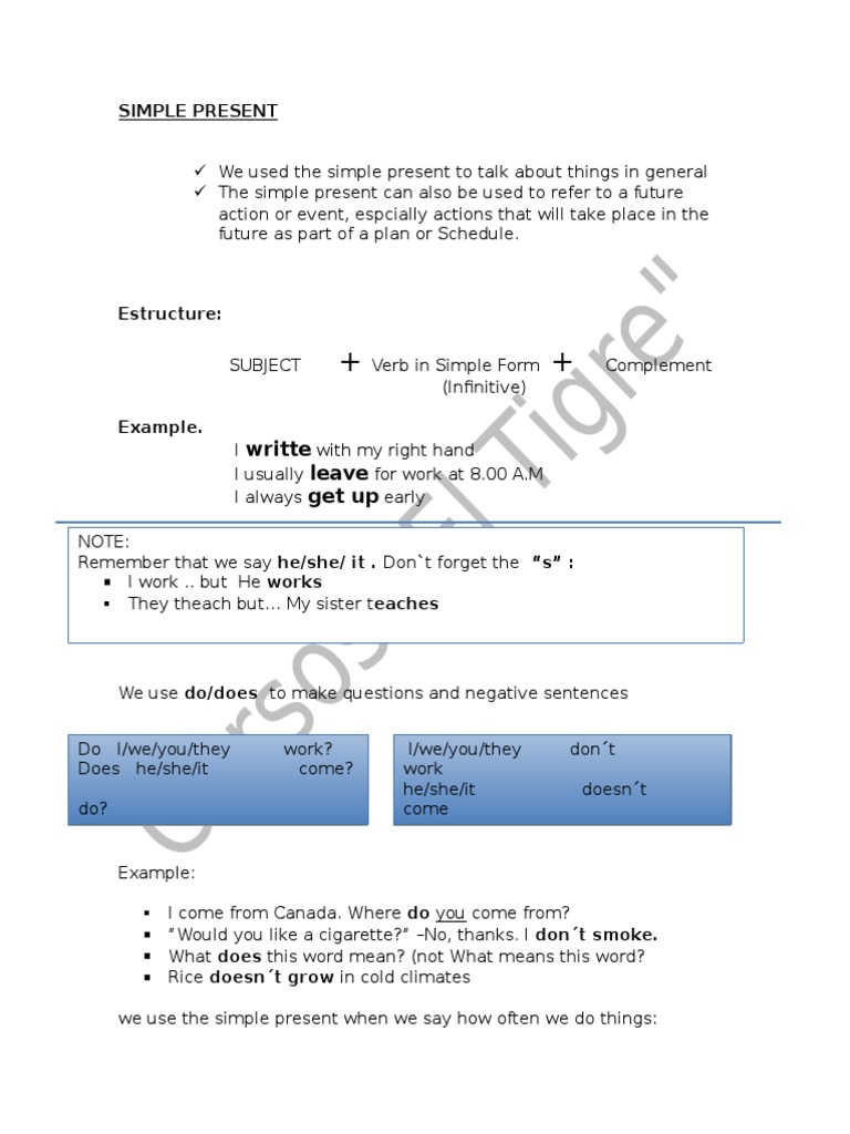 Writte Leave Get Up: Simple Present | PDF | Language Arts & Discipline
