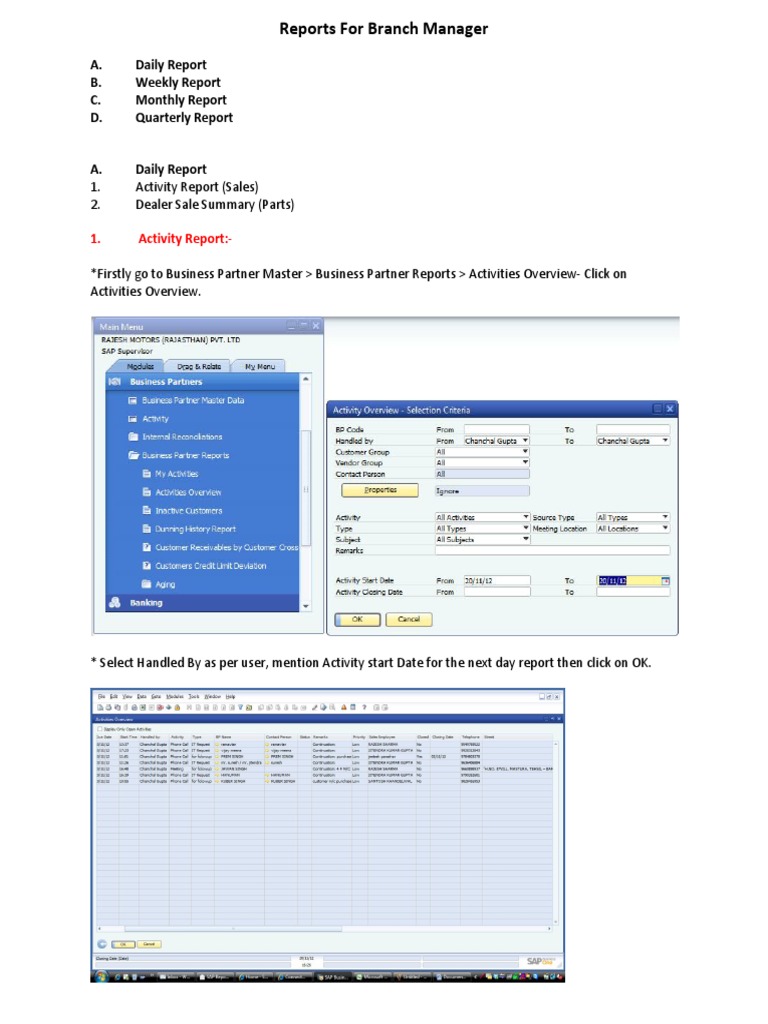 Branch Manager Reporting Guidelines | PDF | Invoice | Business