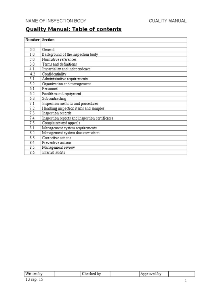 Quality Manual: Table of Contents | Download Free PDF | Iso 9000 ...