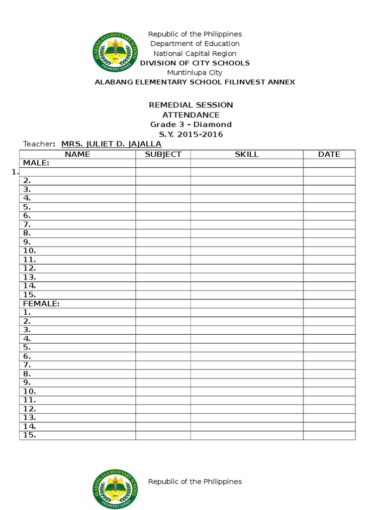 Remedial Session Attendance | PDF