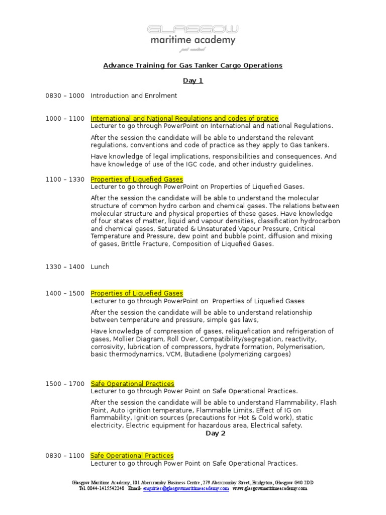 Gasco Course Structure and Lesson Objectives PDF Gases Personal
