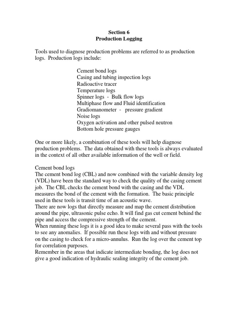 Plt Logging Sec6 Pdf Casing Borehole Hydraulic Fracturing