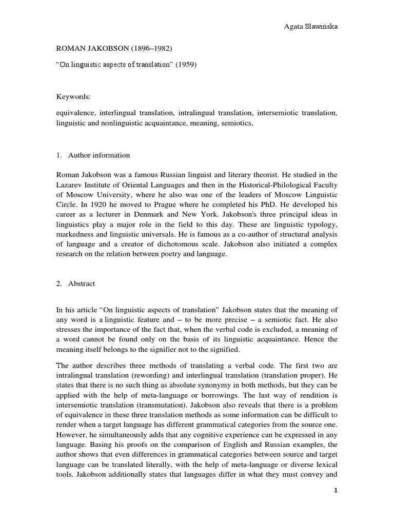 Jakobson Roman Translations Linguistics