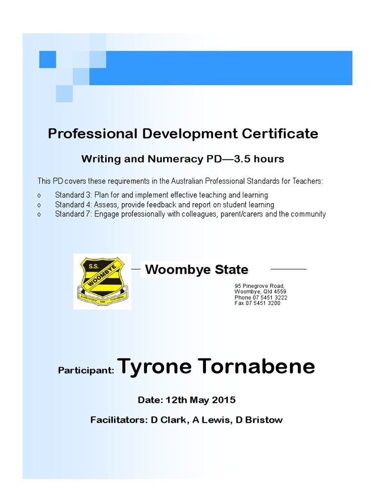 Writing and Numeracy PD Certificate | PDF