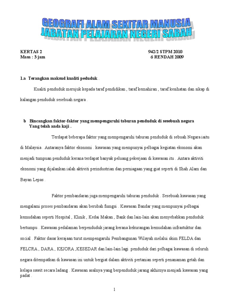 Contoh Soalan Geografi Penggal 1 Stpm - Persoalan o