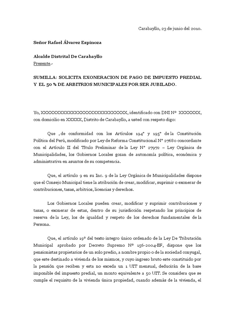 Exoneracion de Pago de Impuestos Municipales  Impuestos  Información