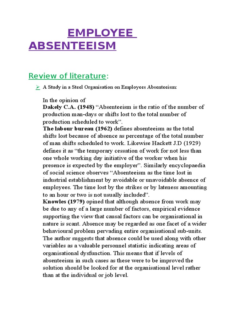 thesis on employee absenteeism