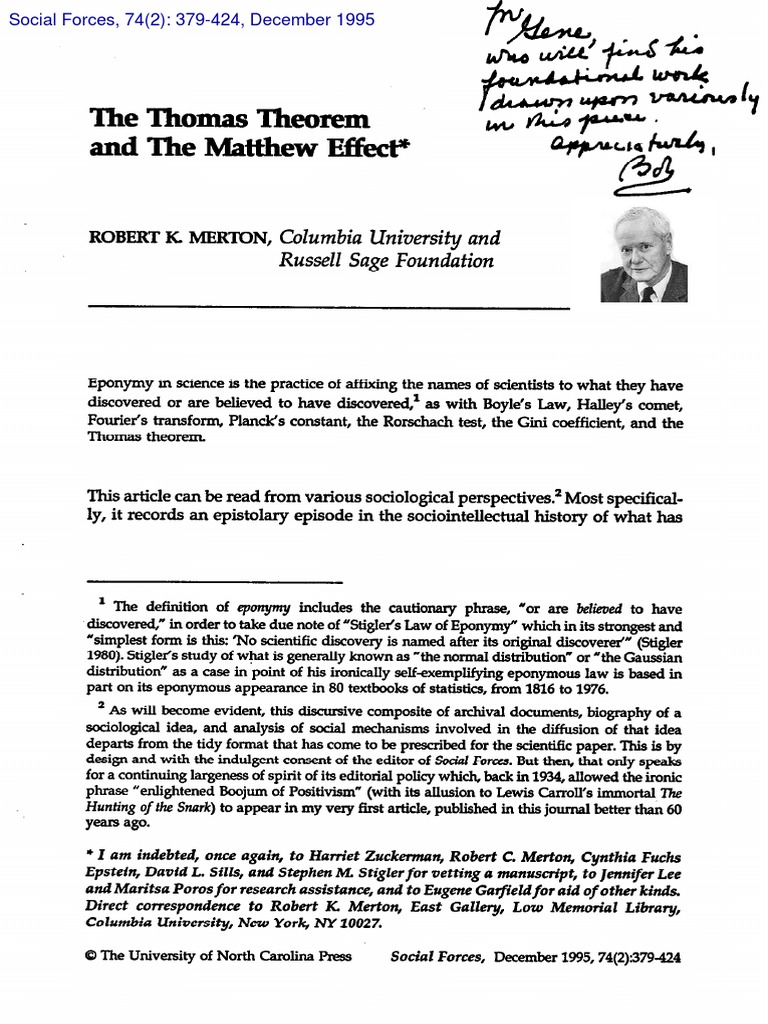 The Thomas Theorem and Eponymy in Science | PDF | Sociology | Science
