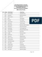 International Islamic University Faculty of Management Sciences Admissions Fall 2014 List One of Selected Candidates BBA (Hons) Female