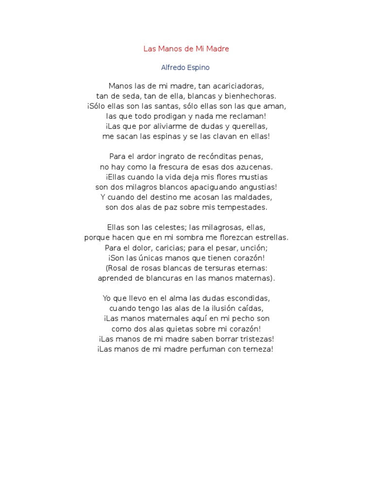 Las Manos de Mi Madre: Poema de Espino | PDF