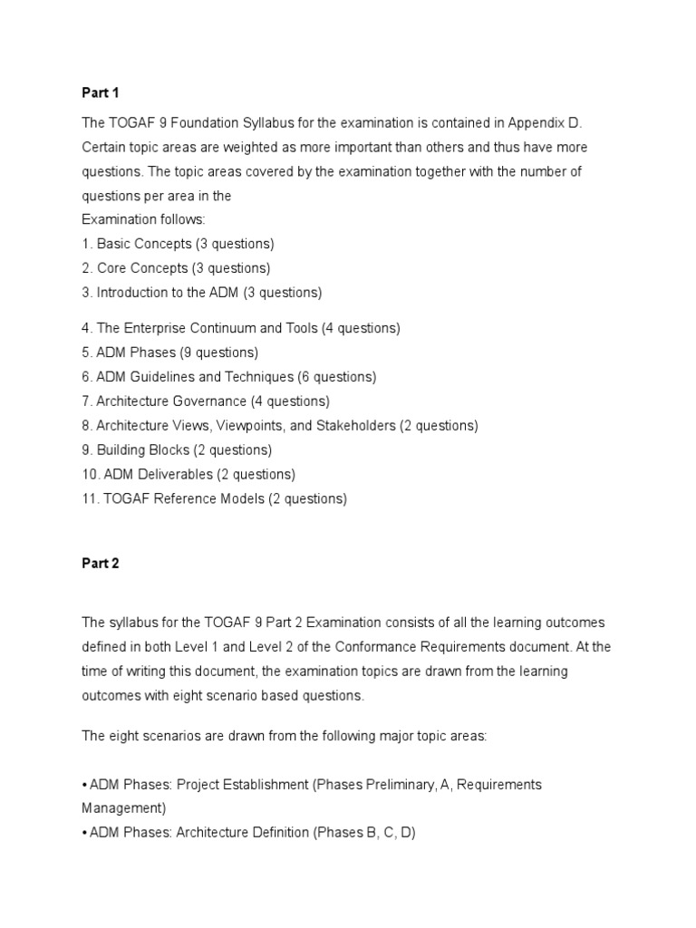 TOGAF 9 Certification Exam Syllabus | PDF
