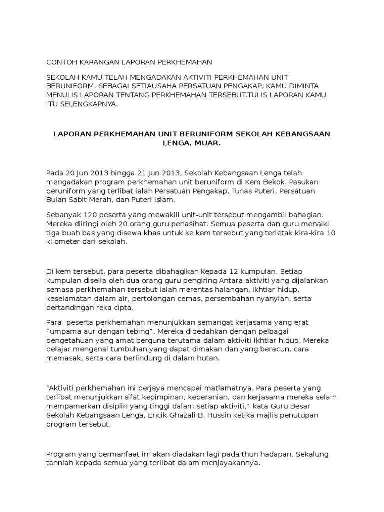 Contoh Karangan Laporan Perkhemahan