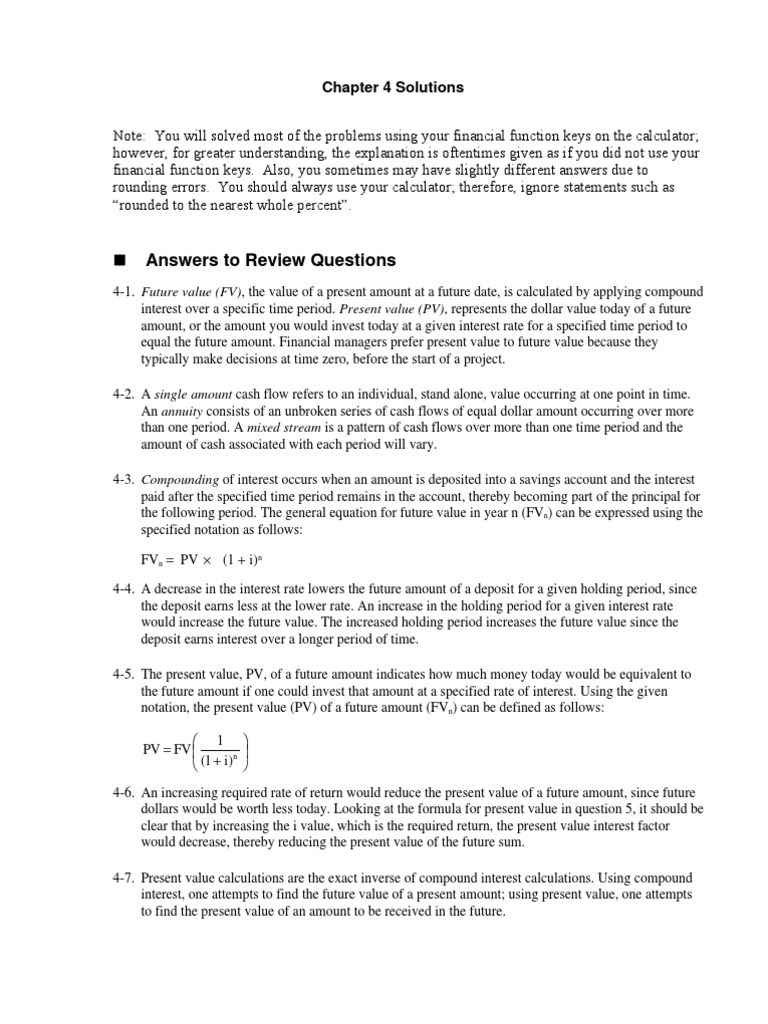 Chapter 4 Solutions Present Value Annual Percentage Rate
