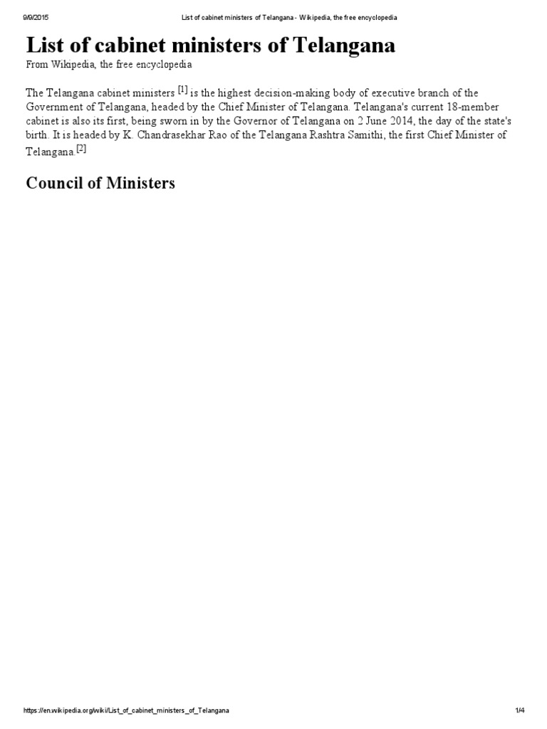 List Of Cabinet Ministers Of Telangana Wikipedia The Free